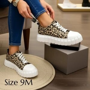 Leopard Print Laced Chunky Platform Sneakers Size 9M